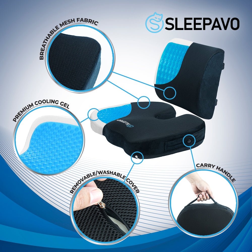 Cooling Gel Memory Foam Seat and Back Cushion Set - Sleepavo