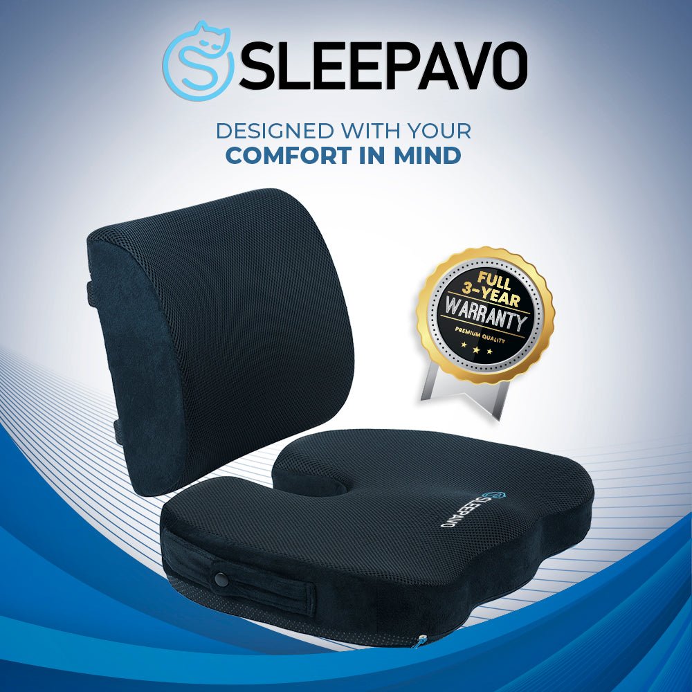 Sleepavo Seat Cushion - Office Chair Cushion for Sciatica Pain Relief, Seat  Cushion for Tailbone Pain Relief - Back Support Pillow - Seat Cushion for  Car 