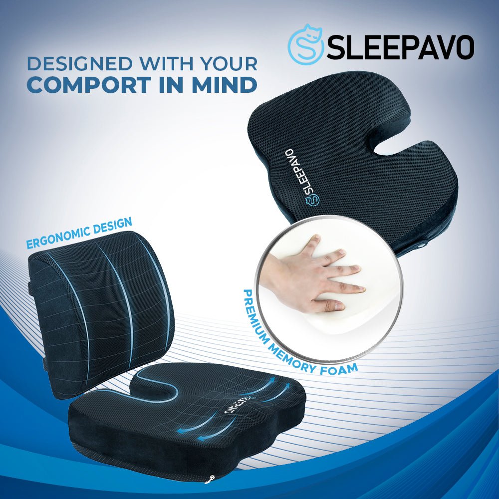 SET Premium Memory Foam Lumbar Back & Seat Cushion Pillow 4 Large