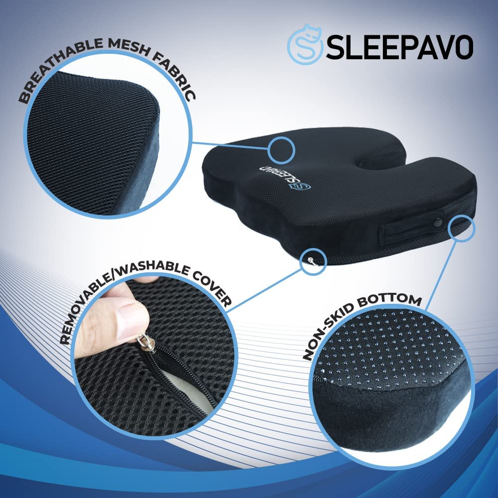 Memory Foam Seat Cushion with Cooling Pad